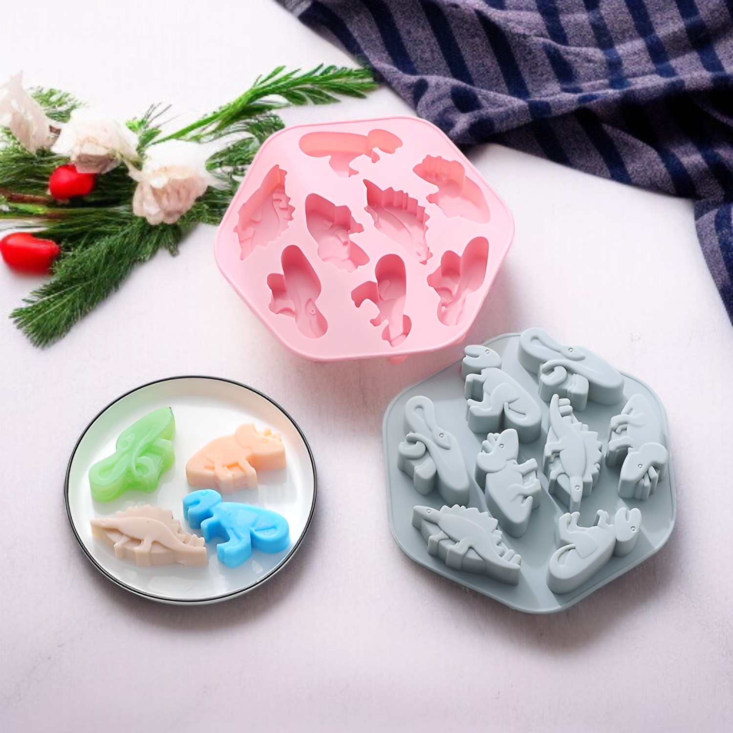 8ピース古代恐竜シリコン型手作り石鹸チョコレート型食品ボックス接着剤型ケーキベーキングトレイ