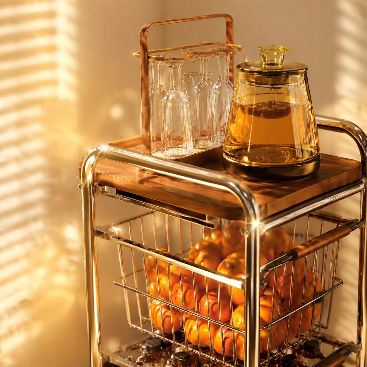 Multi-layer vintage kitchen narrow storage trolley, pull-out refrigerator side rack