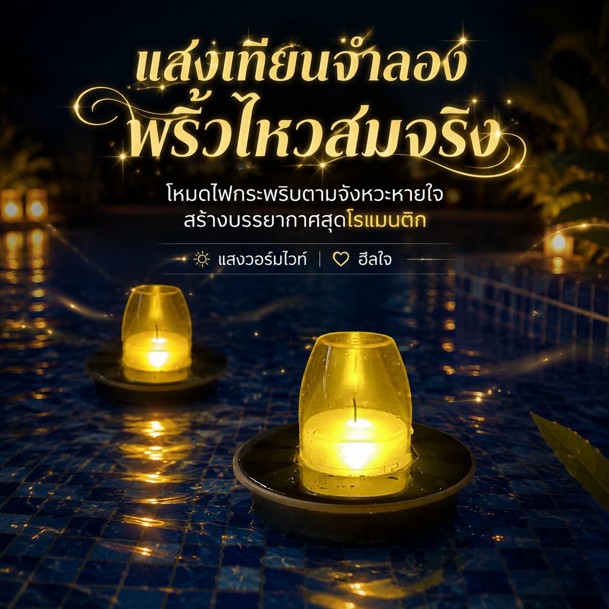 โคมไฟเทียนพลังงานแสงอาทิตย์ กันน้ำสำหรับสวนภายนอก ลอยน้ำได้ เปิดไฟอัตโนมัติ