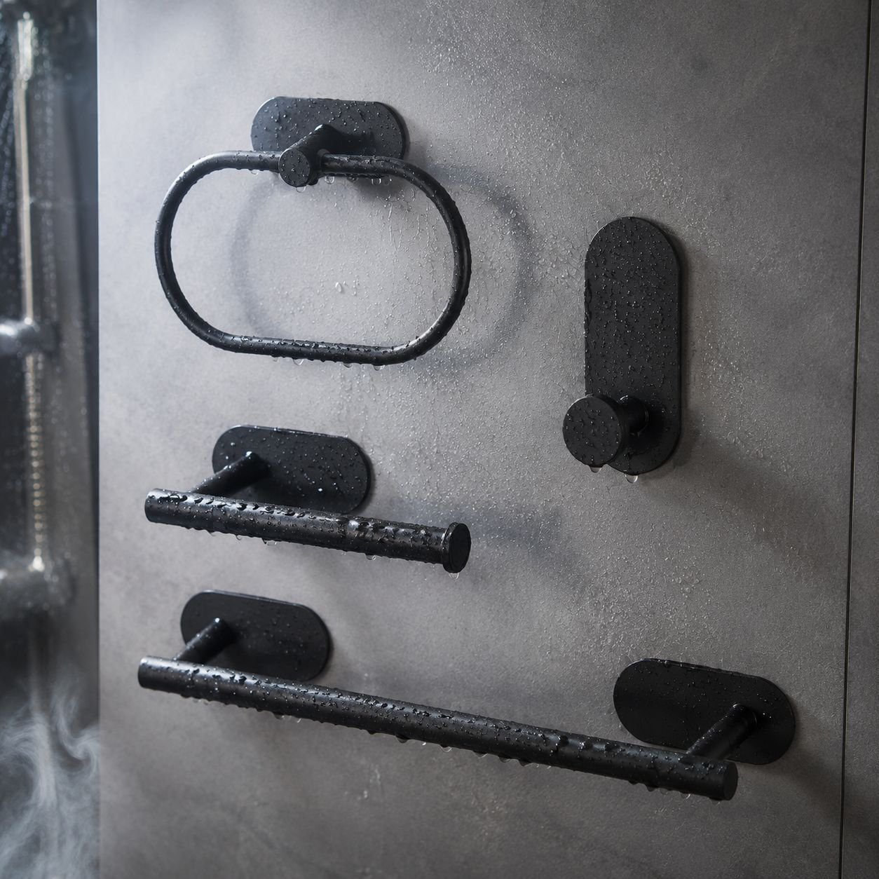 Modern bathroom decor with stainless towel bar