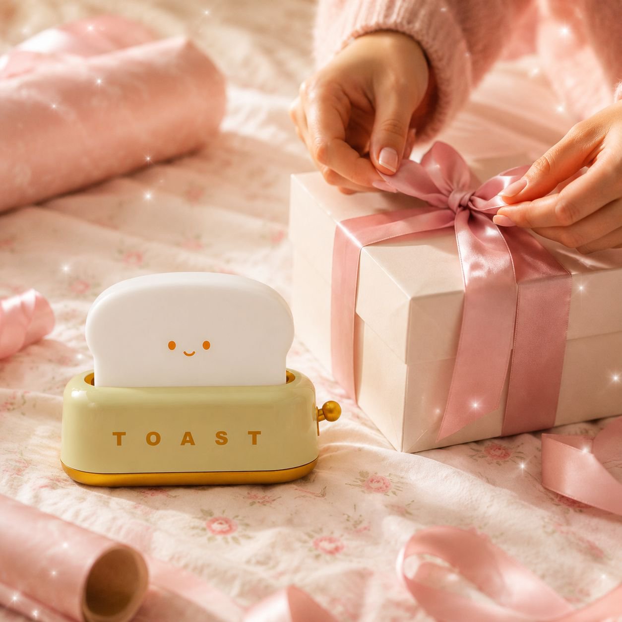 Girl holding a cute toast night light gift
