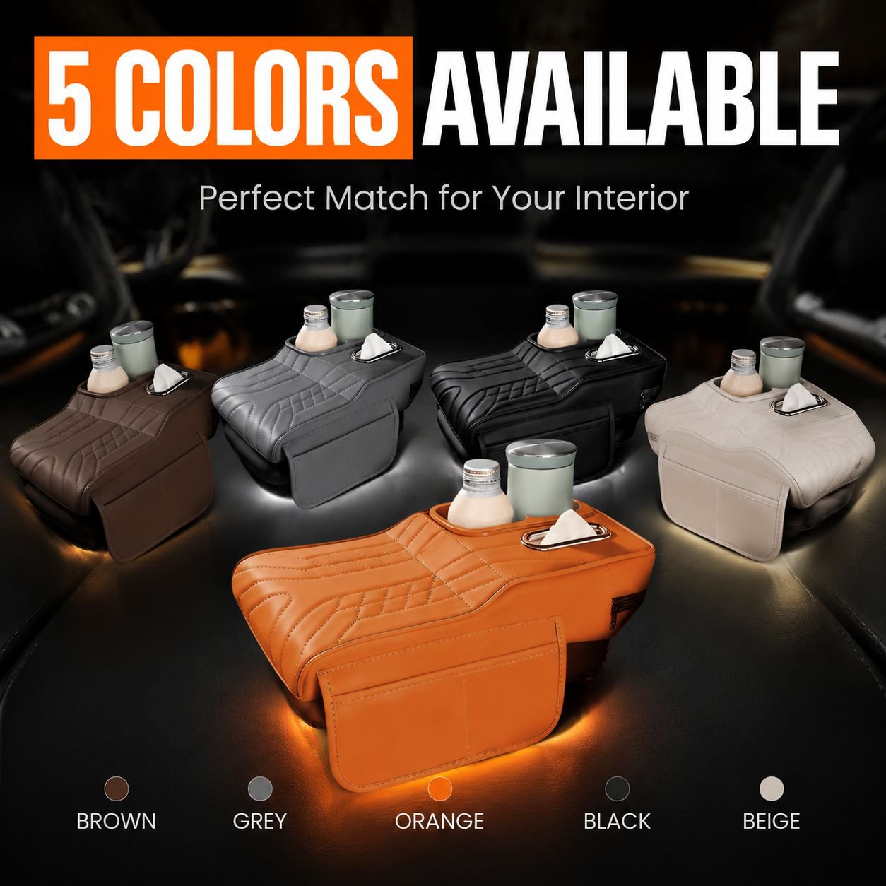 Car Armrest Cushion with Tissue Dispenser and Cup Holder Interior Upgrade Accessory