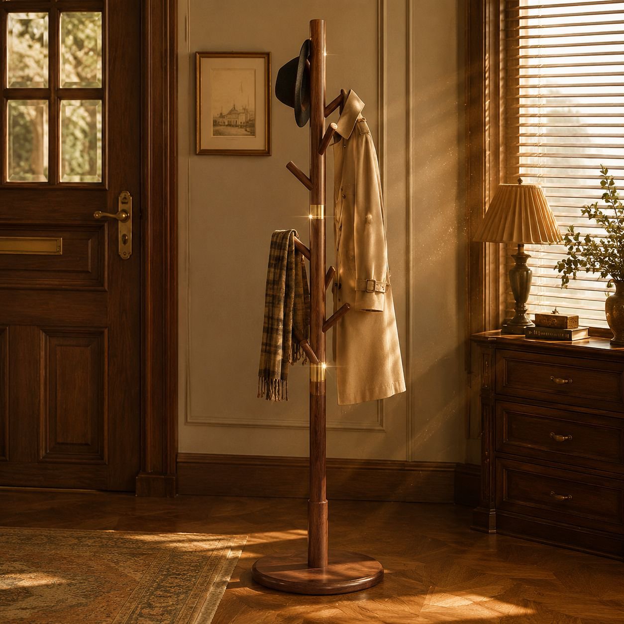 Solid Wood Floor Clothes Hanger, Light Luxury High-End Home Simple Vertical Coat Rack