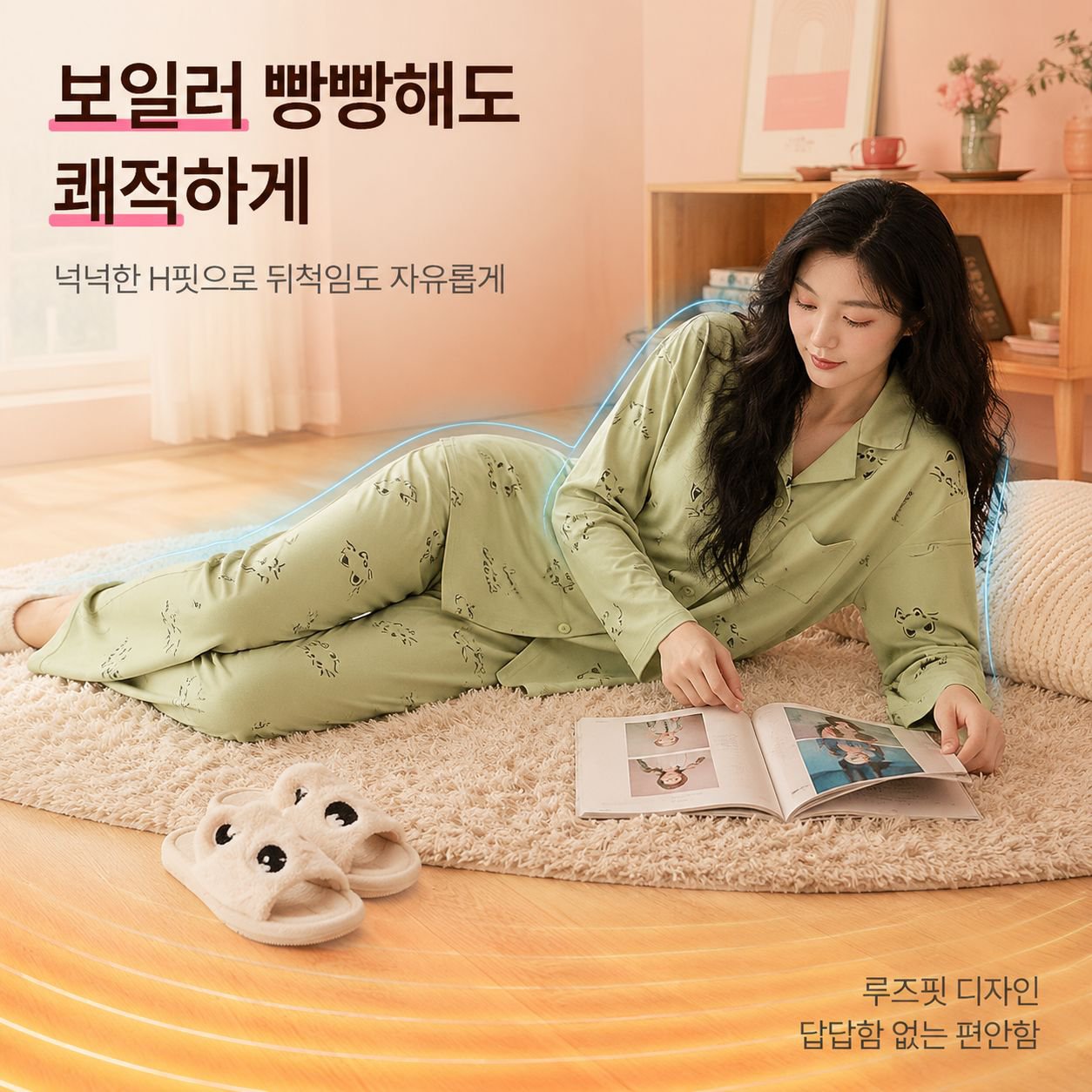 여성용 봄/가을 순면 긴팔 스위트 가디건 칼라 잠옷