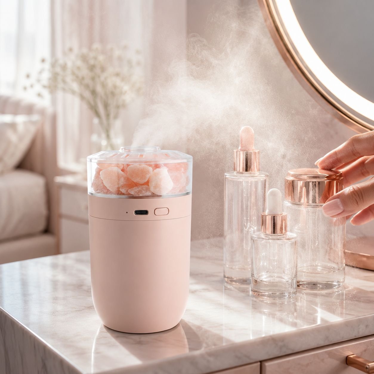 Portable 3-in-1 car accessory: charger, salt lamp, and humidifier