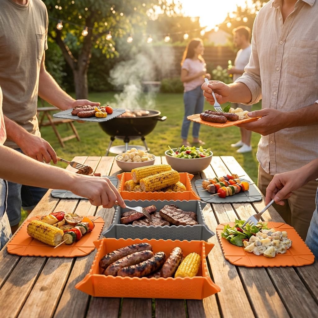 실리콘 접이식 단열 식탁 매트 겸용 창의적인 수납 트레이