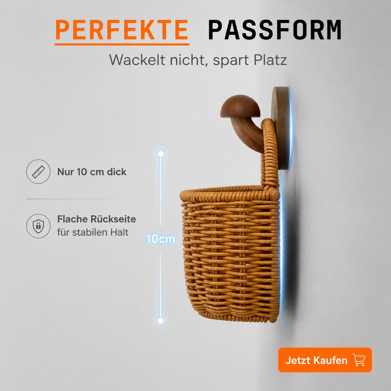 Wandhängender Rattan-Optik Aufbewahrungskorb, Kleiner Korb für Gemüse und Obst