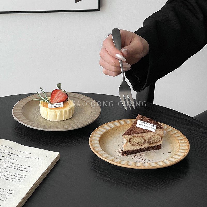 法式复古甜碟子陶瓷盘蛋糕盘高颜值粗陶餐具精致午茶点心盘子