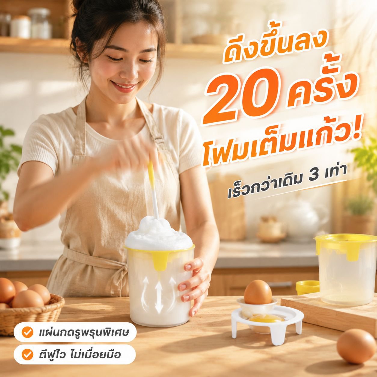 ที่แยกไข่ขาวและตีไข่แบบใช้มือ อเนกประสงค์สำหรับบ้าน