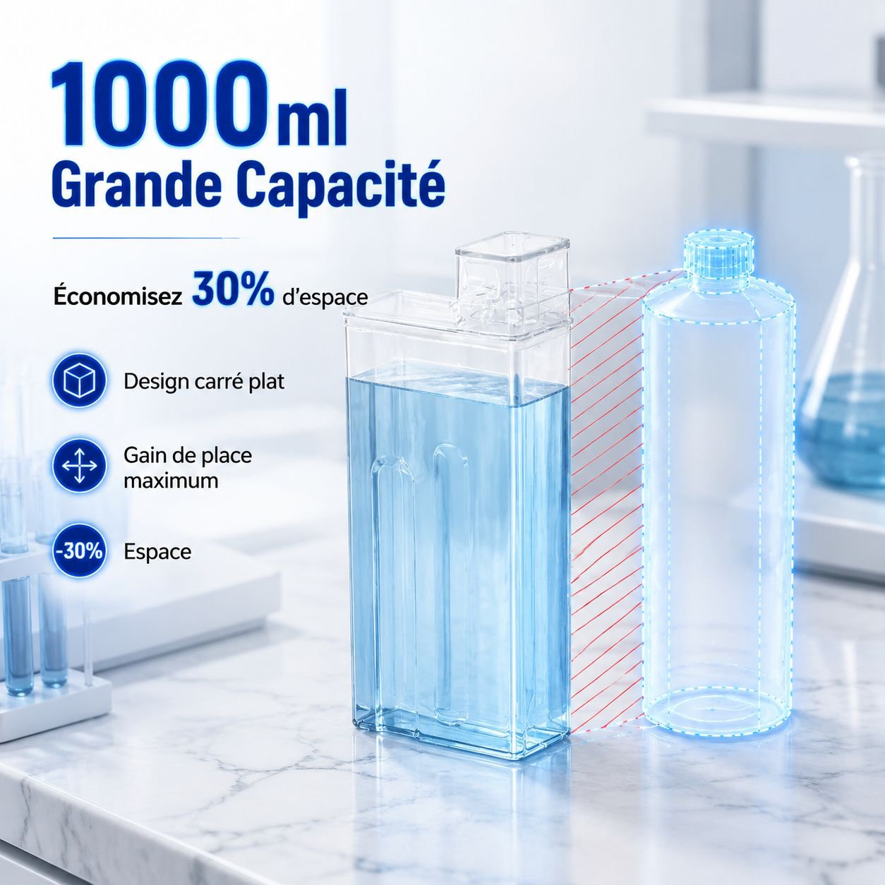 Flacon de lessive pour salle de bain, grande capacité, plastique transparent