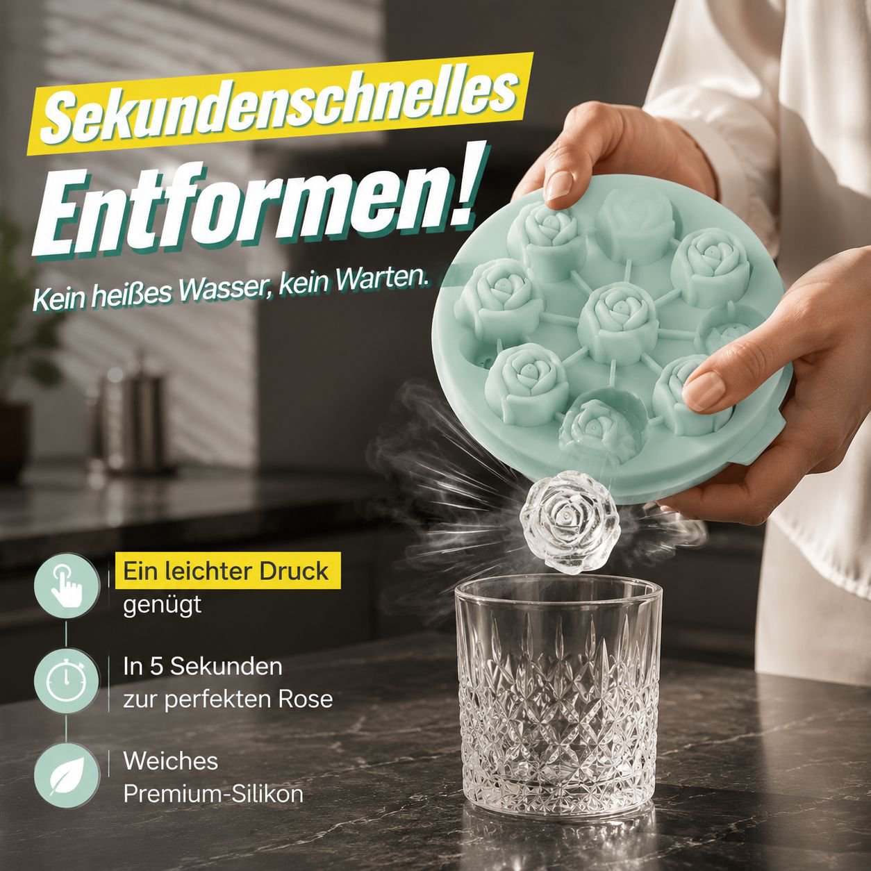 Kreative Silikon-Eiswürfelform in Rosenform, Eismacher für Whisky und Getränke
