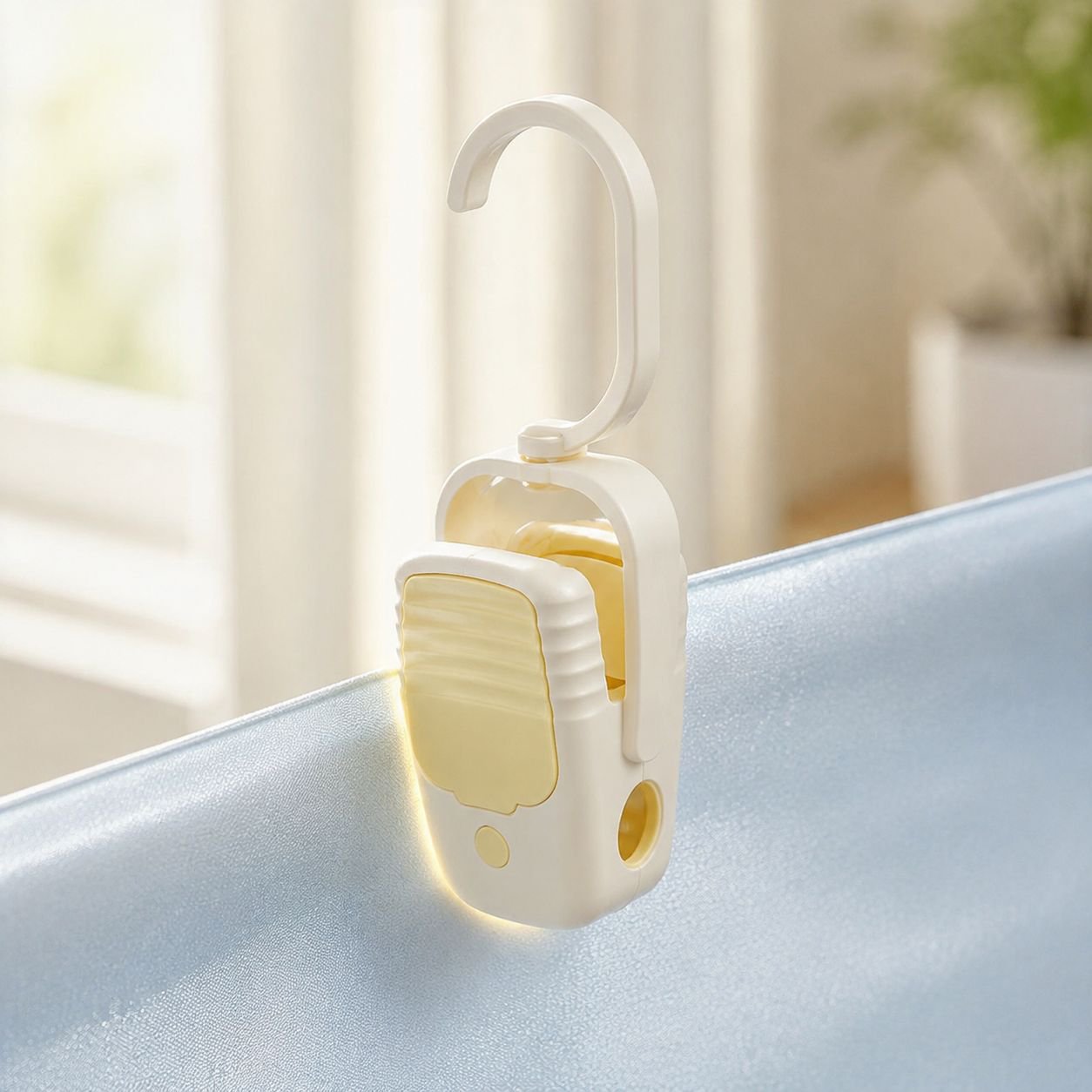 Close-up of soft rubber non-slip clothespin gripping clothes