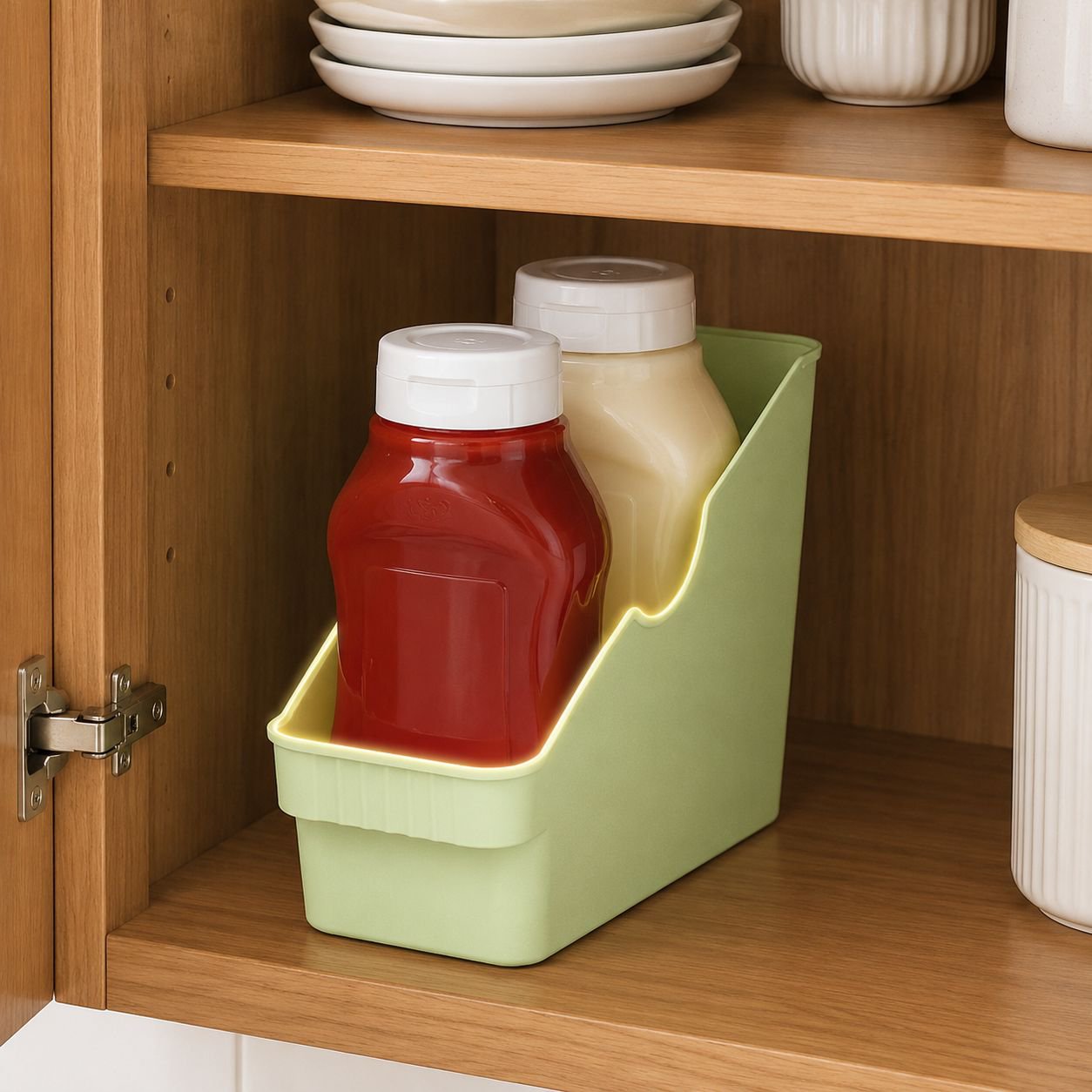 Multi-functional kitchen storage rack holding bottles and knives