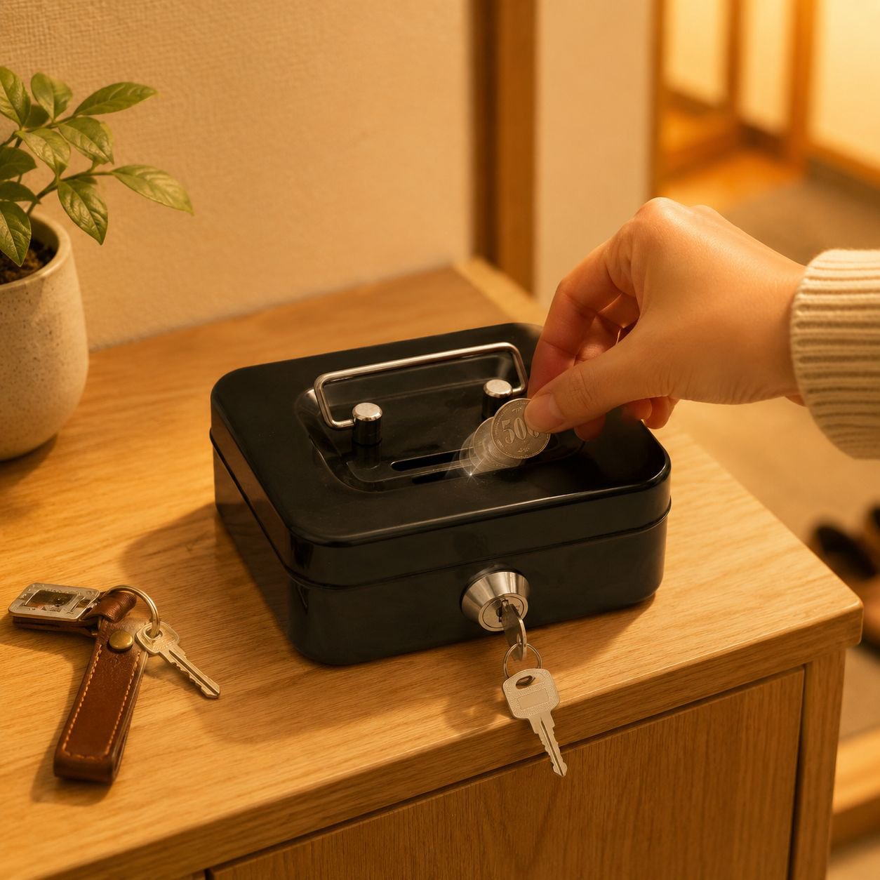 キー型携帯貯金箱 コイン・小銭用 ダイヤルロック付き