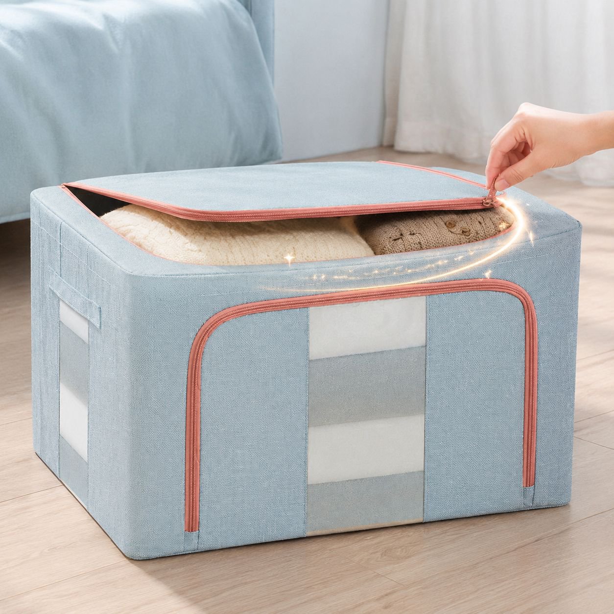 Multi-purpose foldable storage box on shelf
