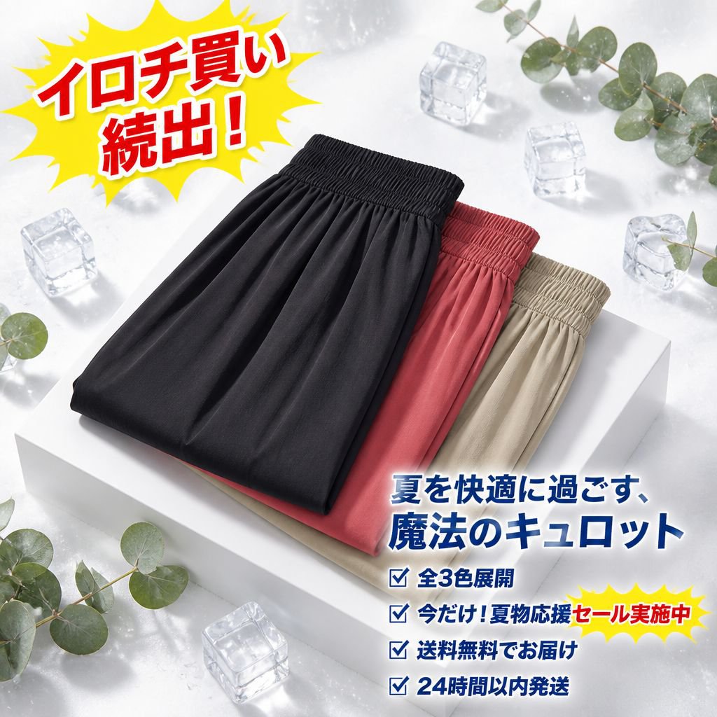 アイス薄手ワイドパンツスカート レディース 夏 ハイウエスト