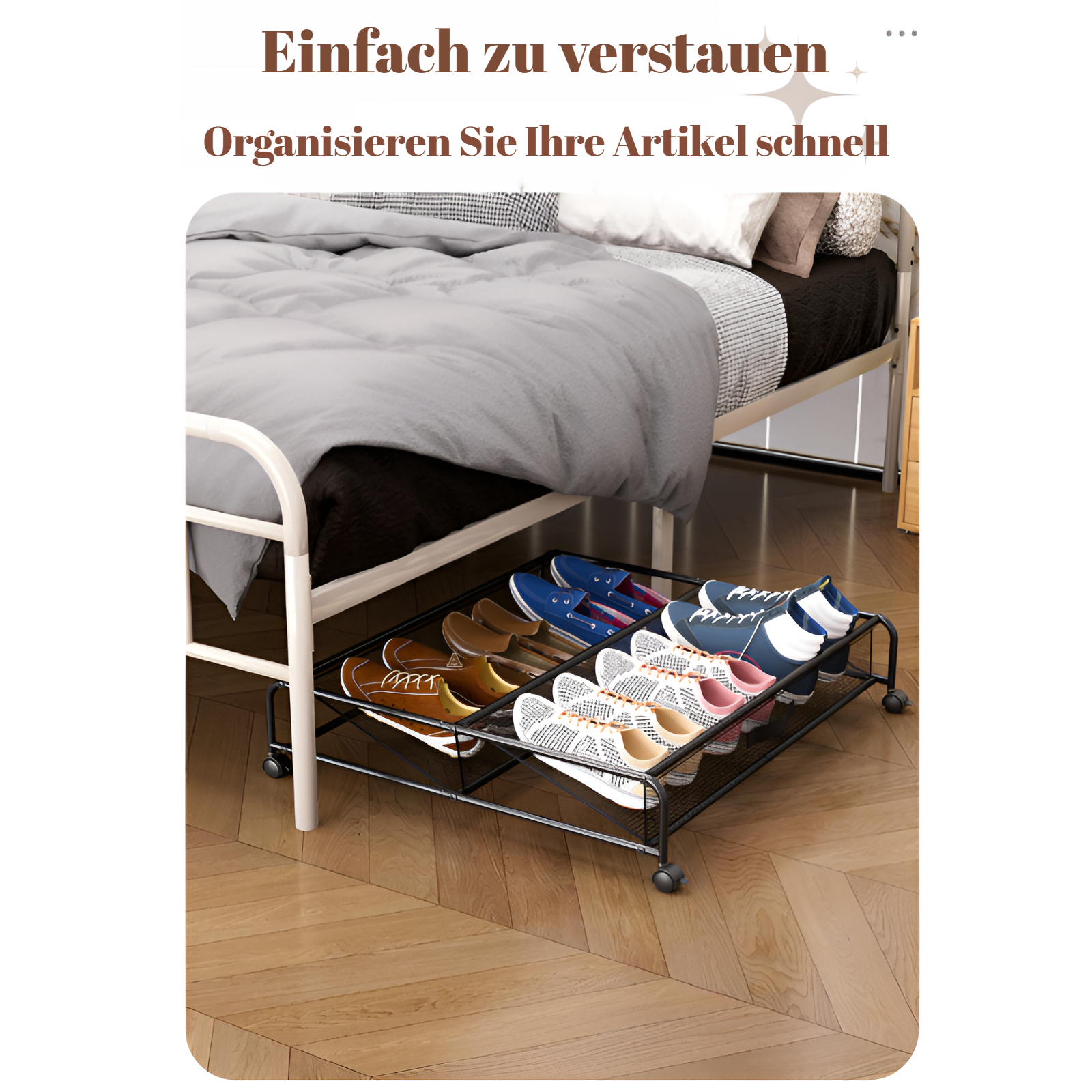Einfaches Schuhregal unter dem Bett Aufbewahrungsregal Multifunktionales Eisenbett Aufbewahrungsbox 