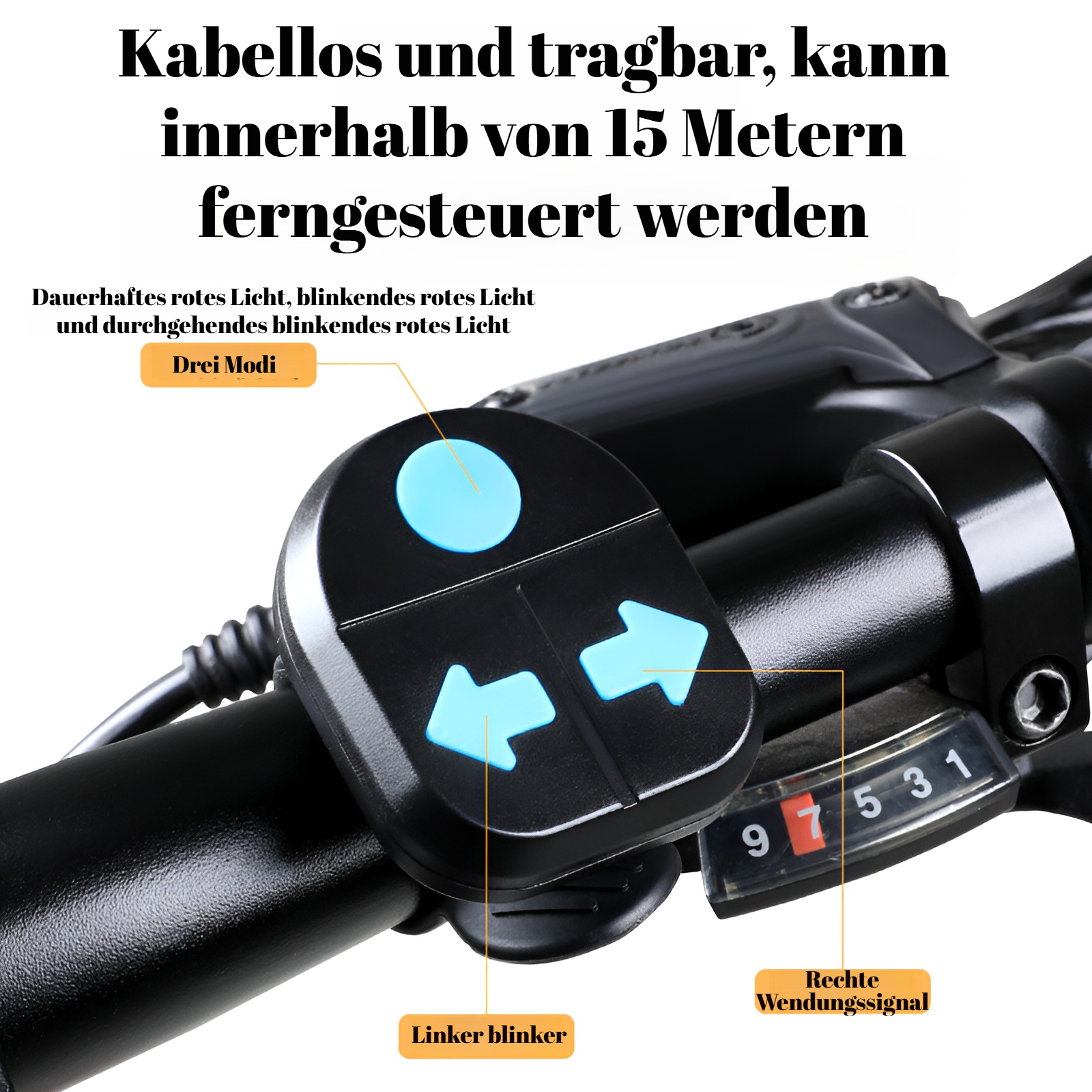 Fahrrad-Rücklicht mit Blinker, Hupe und Fernbedienung