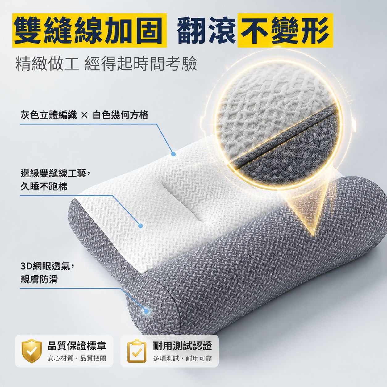 大豆纖維分區睡眠枕，支撐頸椎，編織健康枕（不含枕套）
