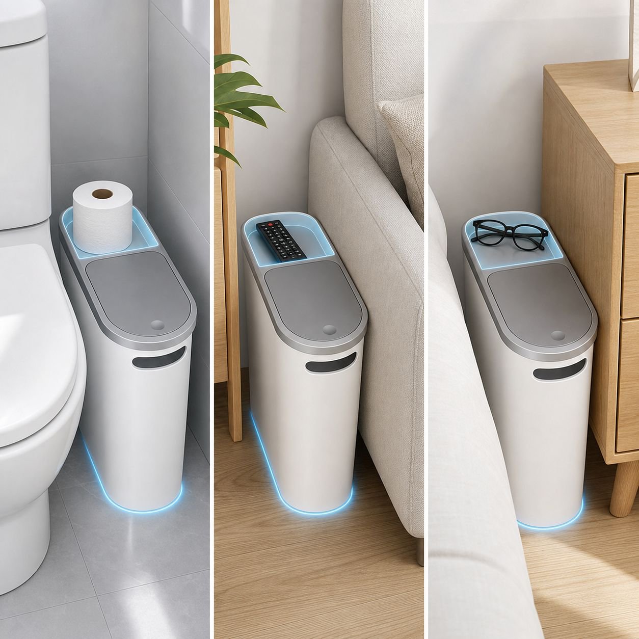 Press-Lid Trash Can for Bathroom and Living Room