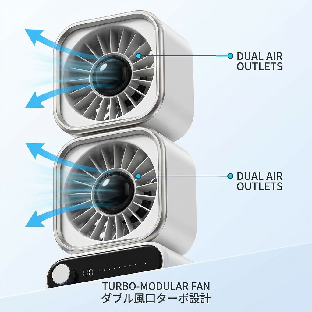 強力風量ダブル吹出口首振りターボファン
