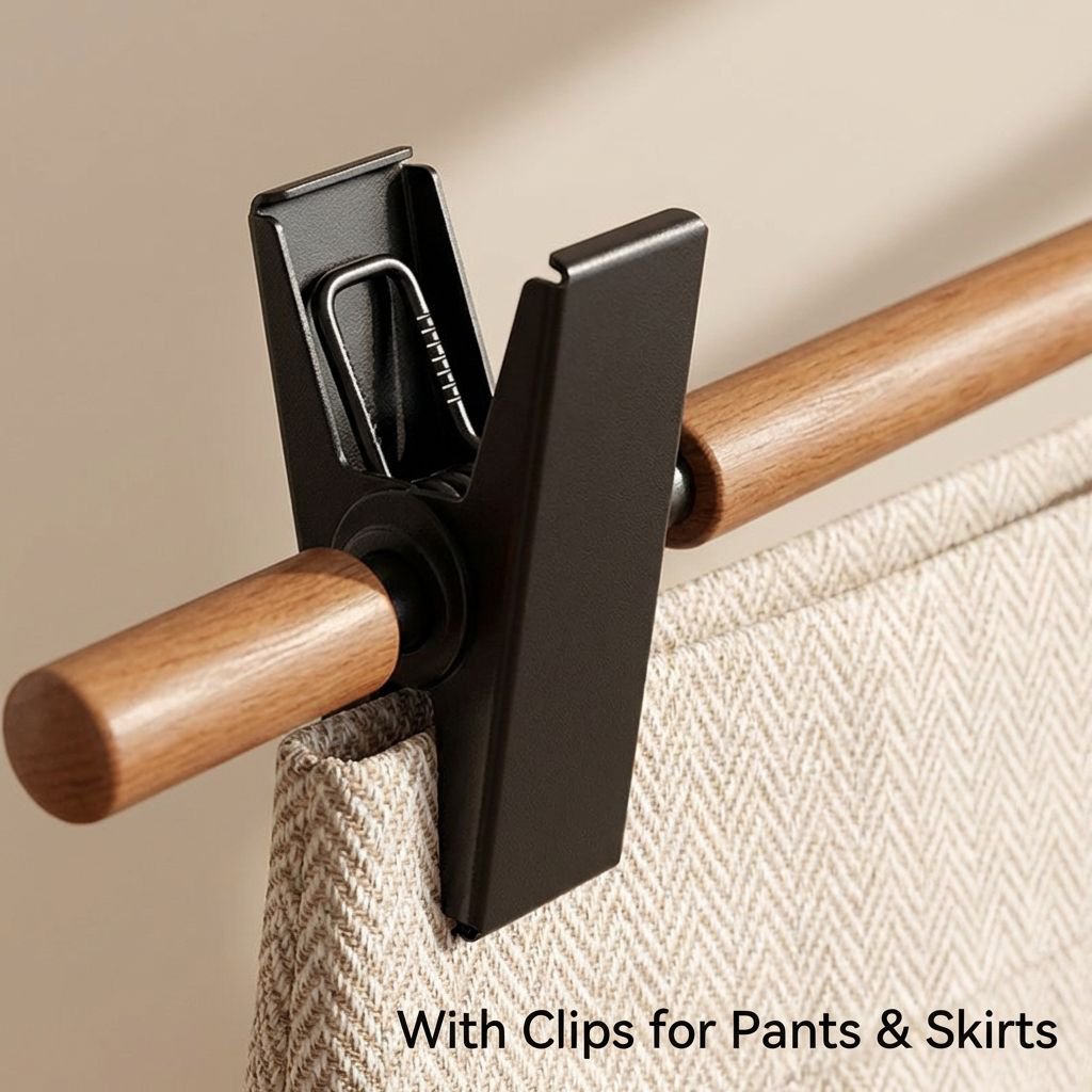 Solid wood, wrought iron, and beech wood clothes rack