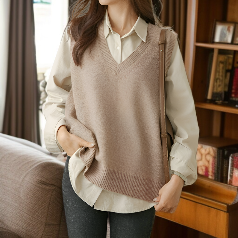 韓国風Vネックニットカーディガンのコーディネート例