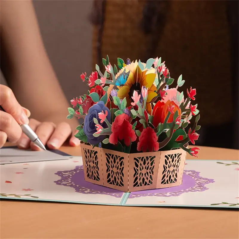 Watercolor Lily Basket Valentine's Greeting Card