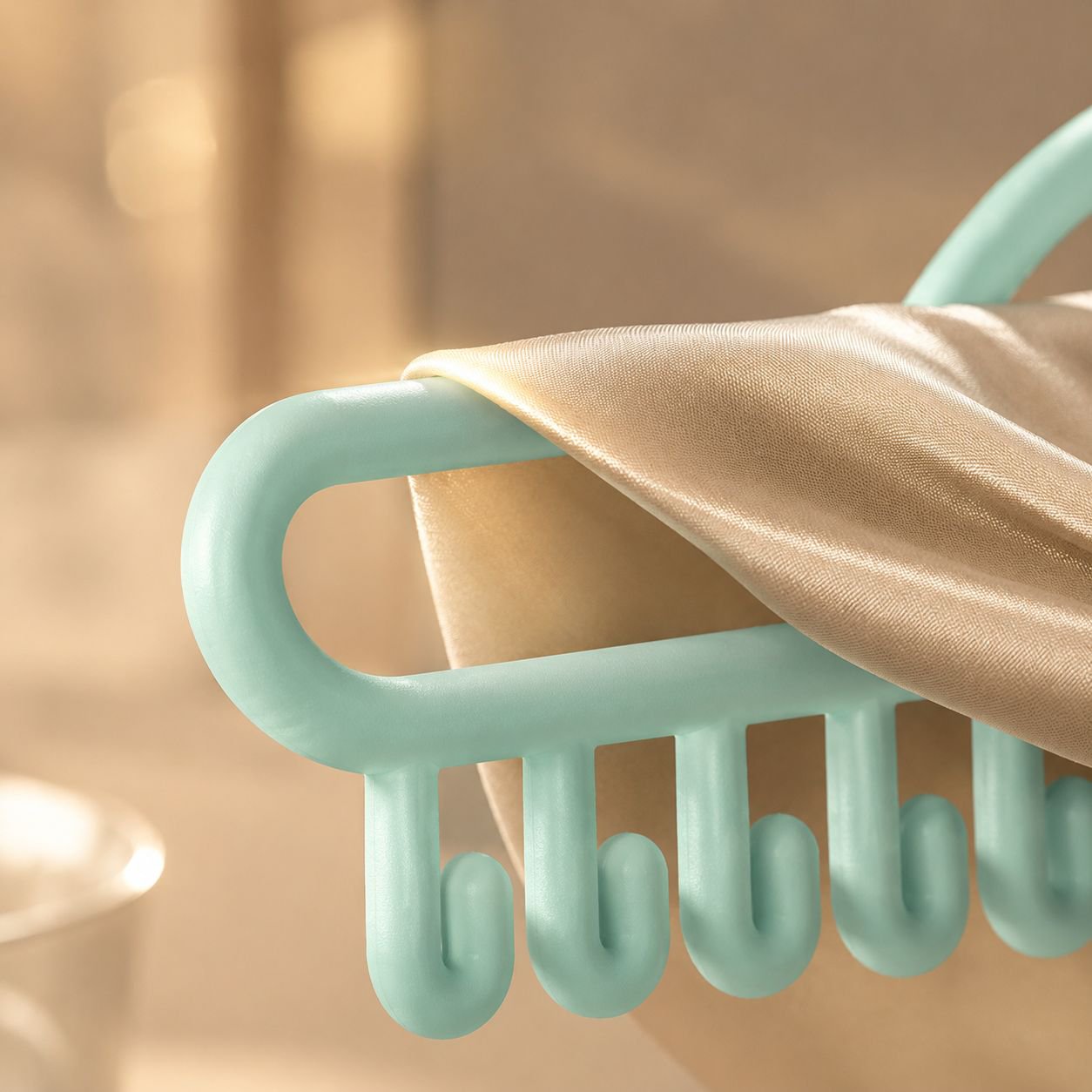 Wave-shaped metal hanger close-up