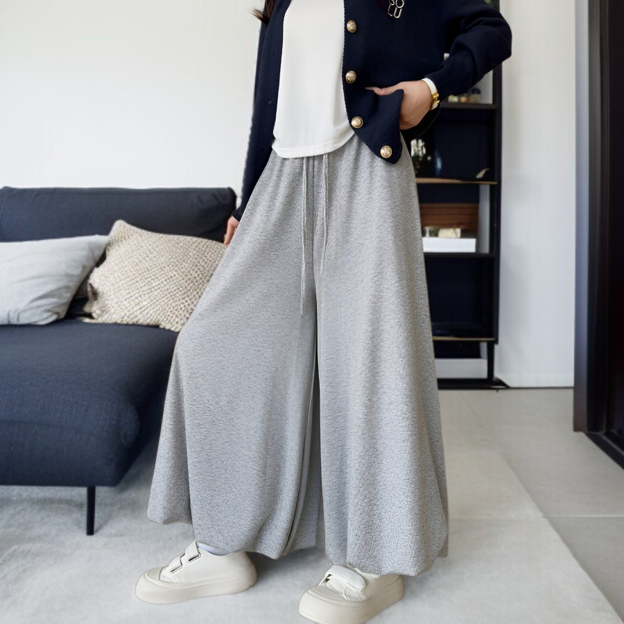 여성 하이웨스트 드롭 팬츠 찹쌀 니트 치마바지 와이드 잔키 하이웨스트 와이드 팬츠 나른 치마바지