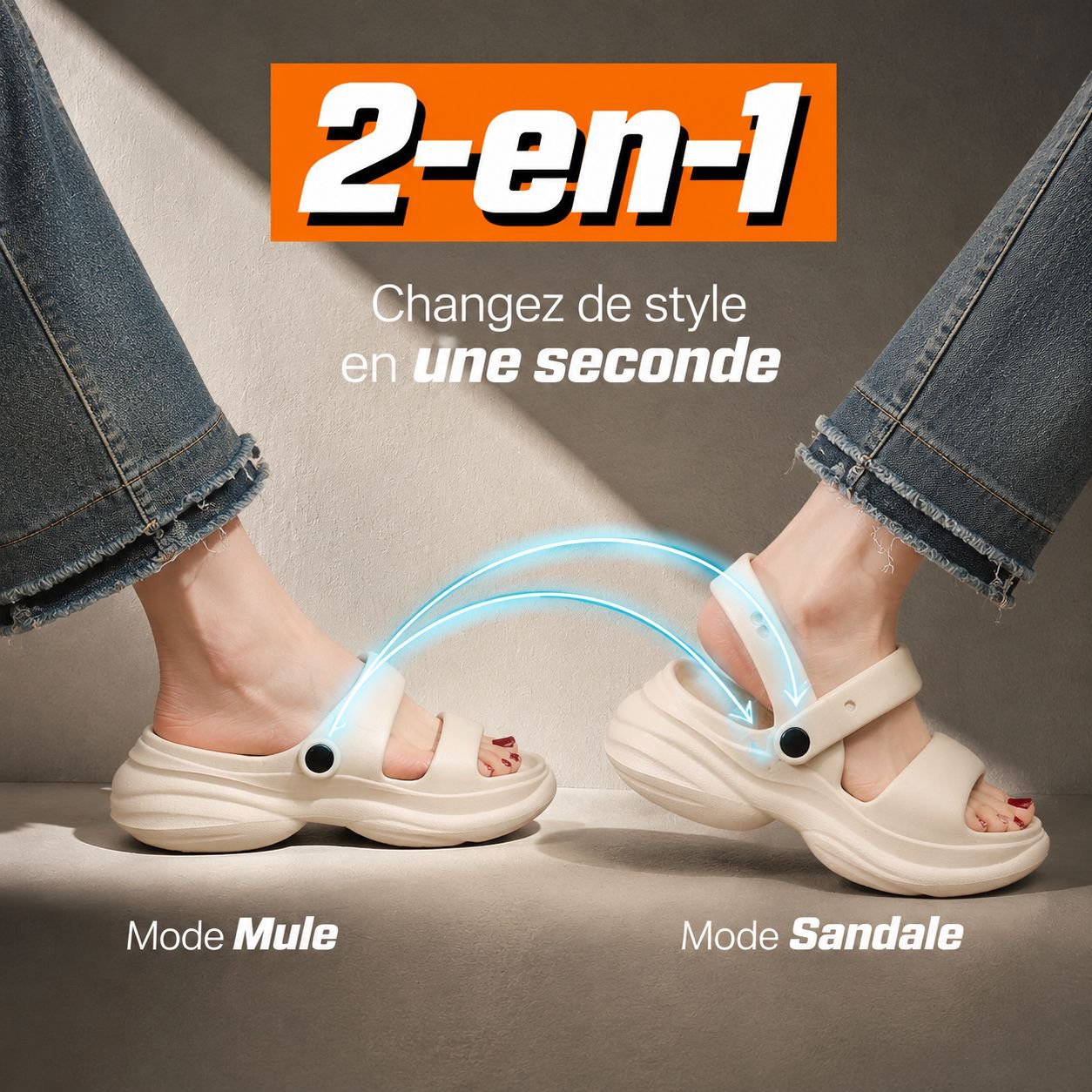 Sandales à plateforme d'été pour femme, EVA 2-en-1, double bride, légères et confortables