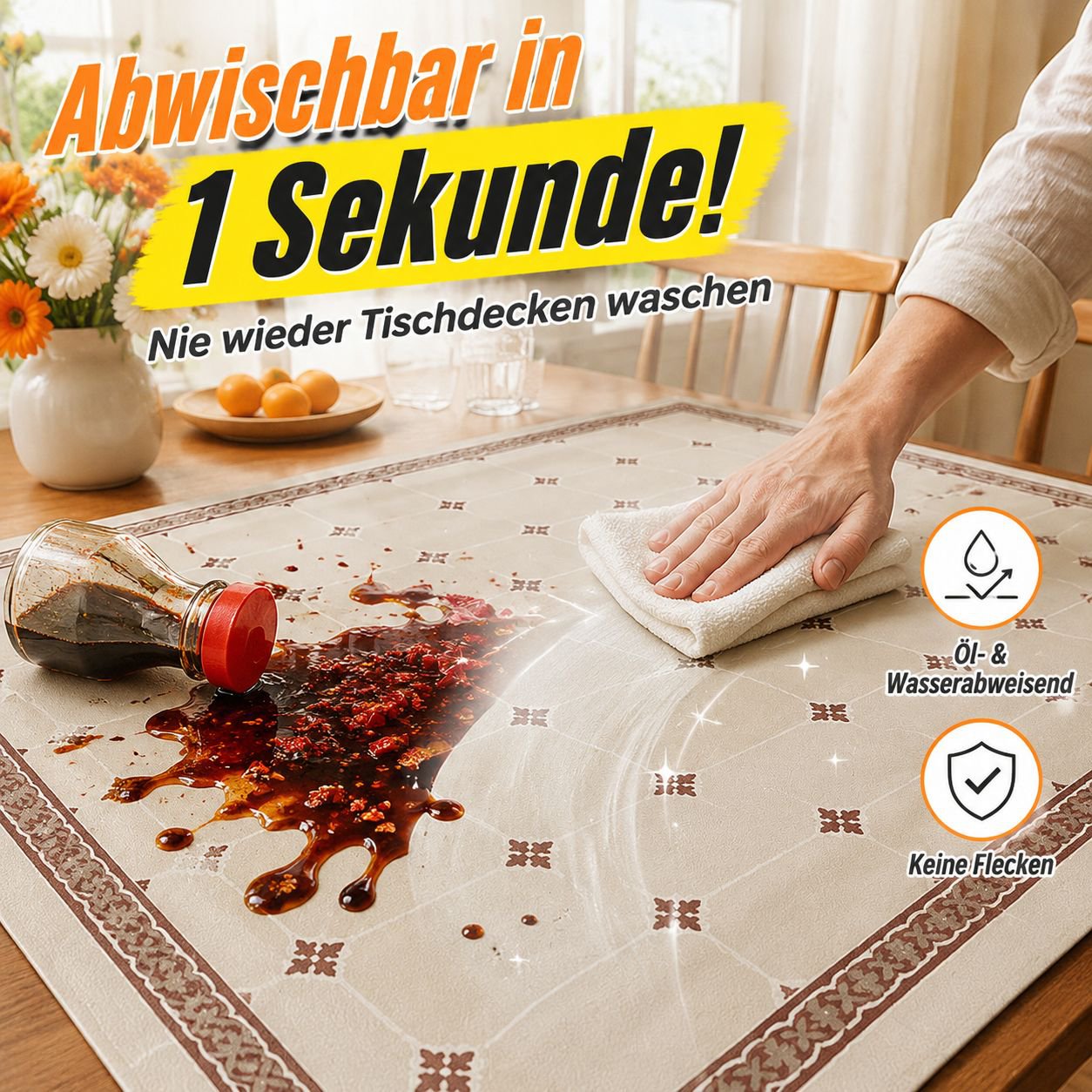 Rechteckige Tischmatte aus waschbarem Kunstleder, daisyfest, für Wohnzimmer und Teetisch