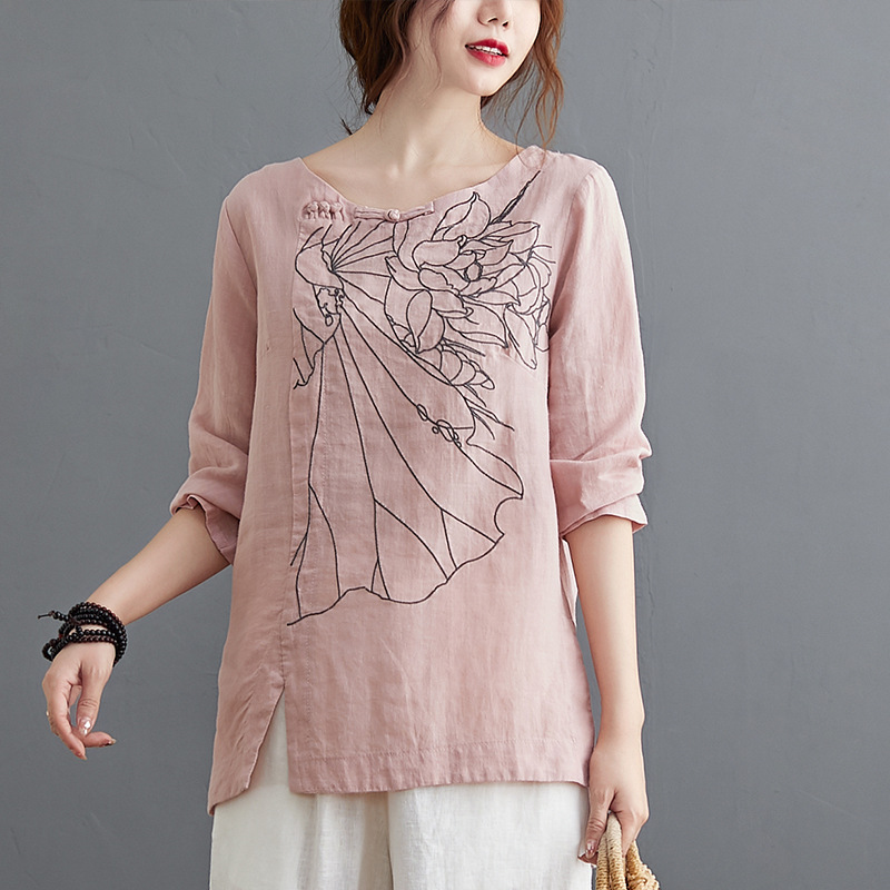 文艺棉麻长袖衬衫女