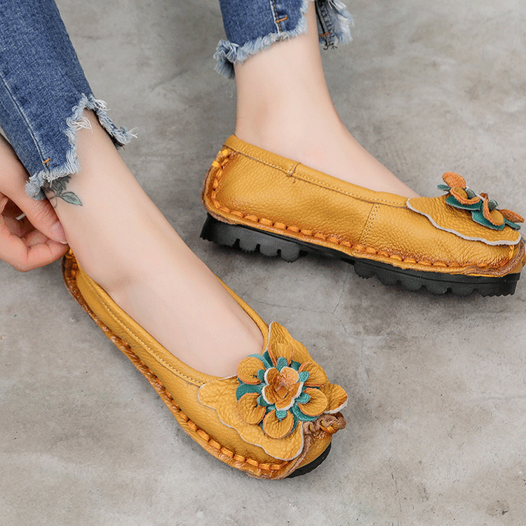 【本革花飾りパンプス】柔らか・防滑・耐磨耗・疲れにくい・丁寧な縫製