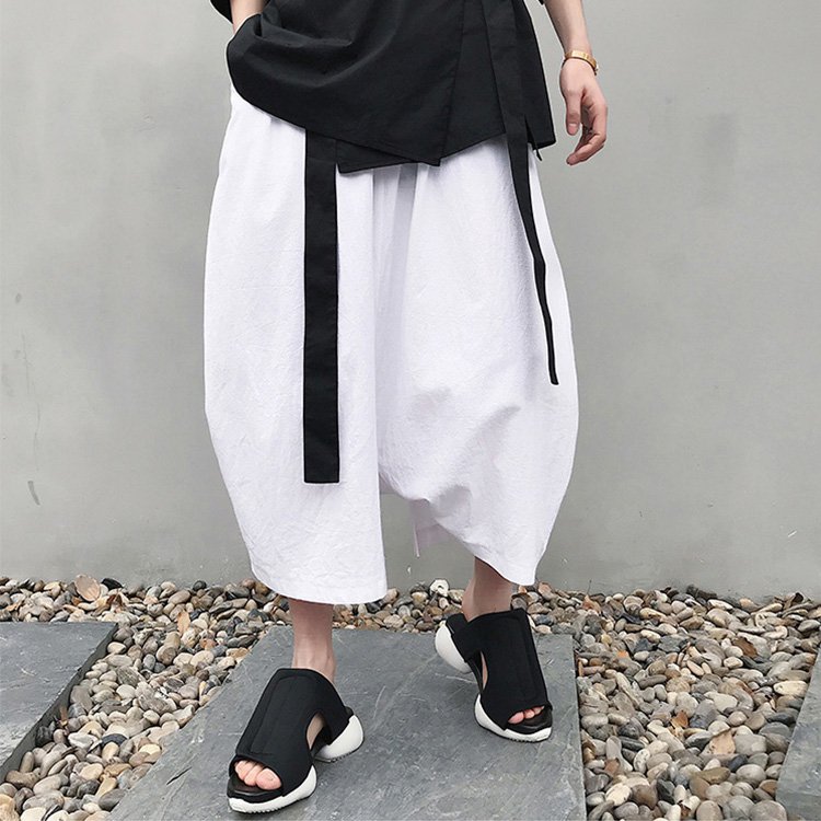 【サルエルパンツ】軽い・薄い・涼しい　ゆったりしたメンズ綿麻サルエルパンツ