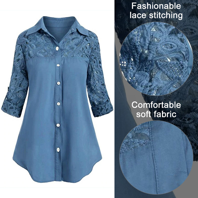 Loose Large-size Lace Patchwork Blouse For Ladies