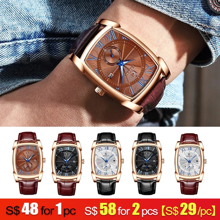 Men’s Square Dial Genuine Leather Watches