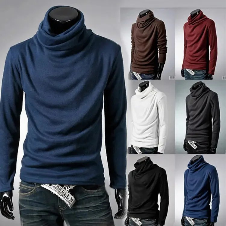 Men‘s knitted sweater turtleneck pile collar bottoming shirt