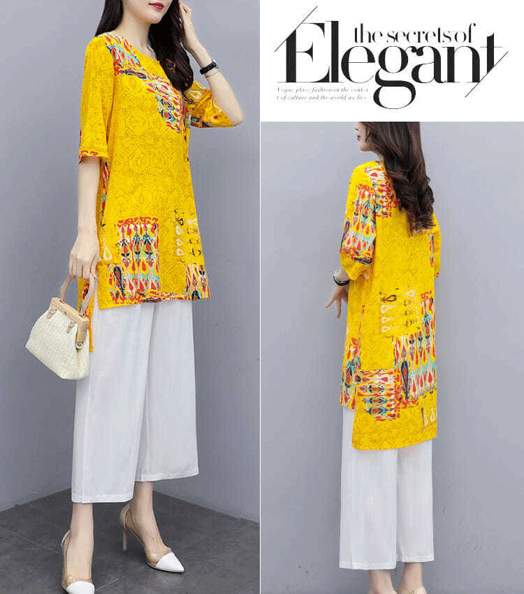 Women’s Printing Loose Shirt and Pants Set