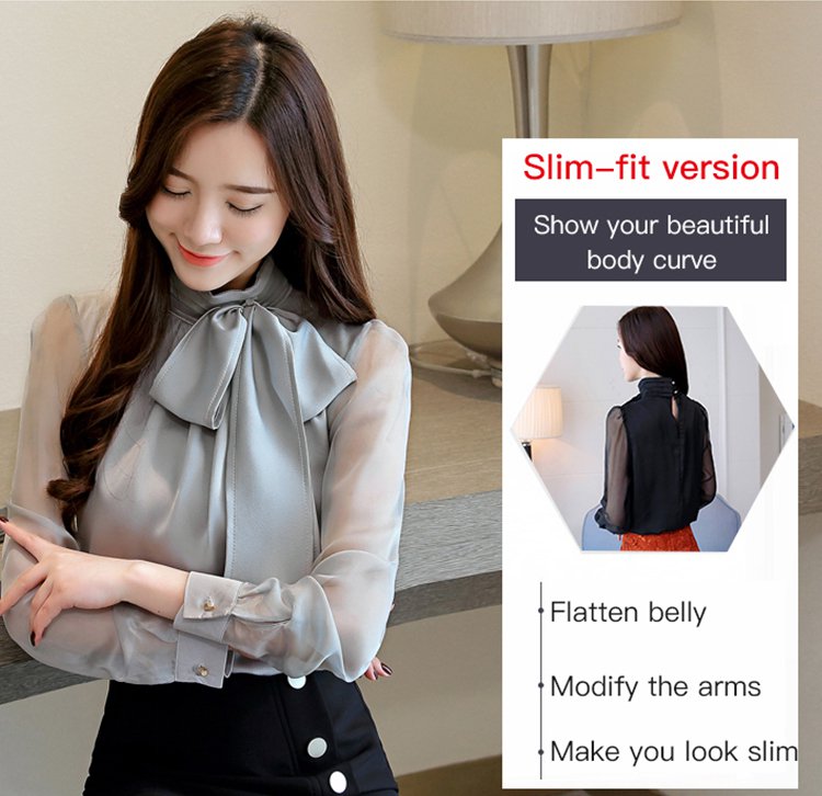 Women‘s Bow Tie Chiffon Shirt