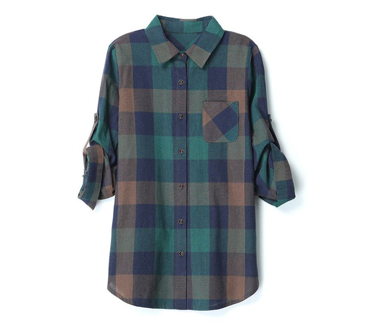 เสื้อเชิ้ตผู้หญิงผ้าสักหลาด 100% พิมพ์ลายสก็อต