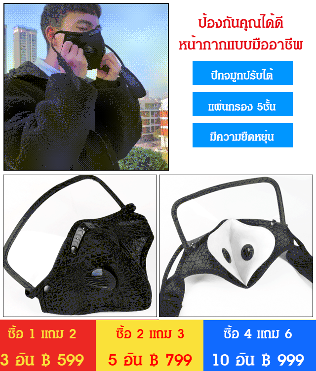 หน้ากากอนามัย กันฝุ่น ระบายอากาศ มีแผ่นกรอง