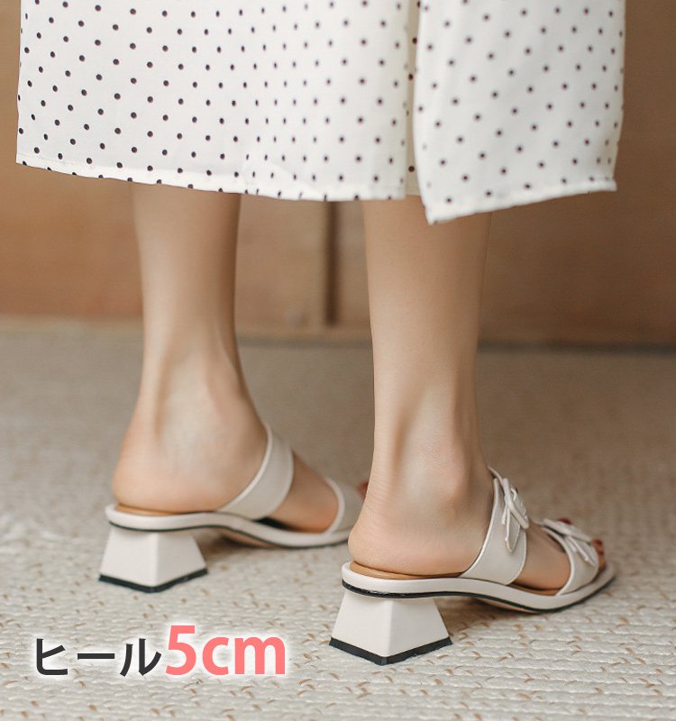 【セパレートストラップサンダル】カーフスキン、チャンキーヒール、脚長効果、靴ズレしない、滑り止め