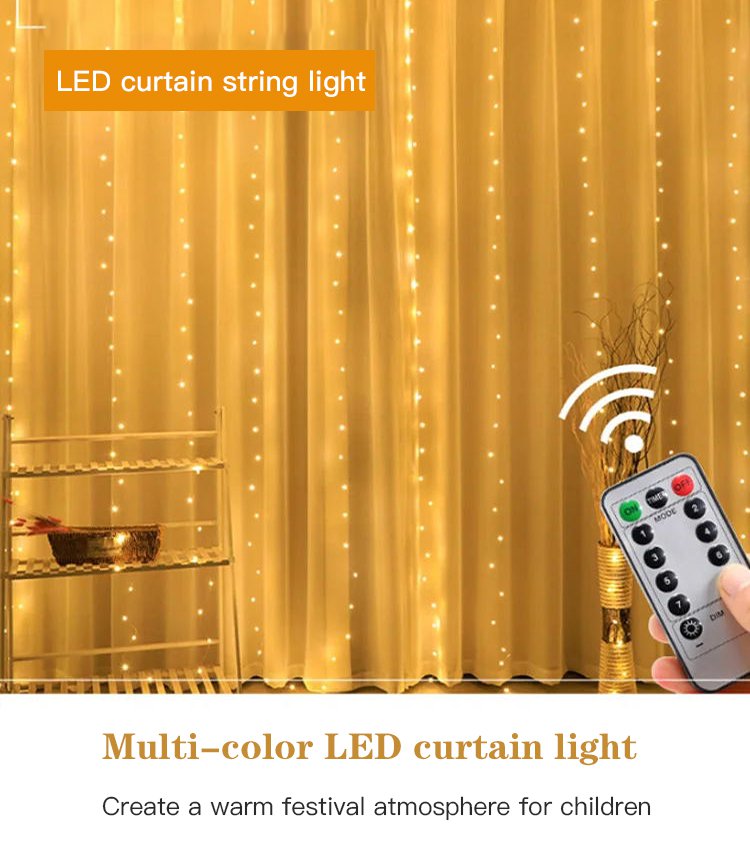 200 LED Remote Curtain String Light