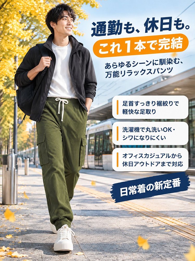男女兼用 多ポケット コーデュロイ カジュアルパンツ