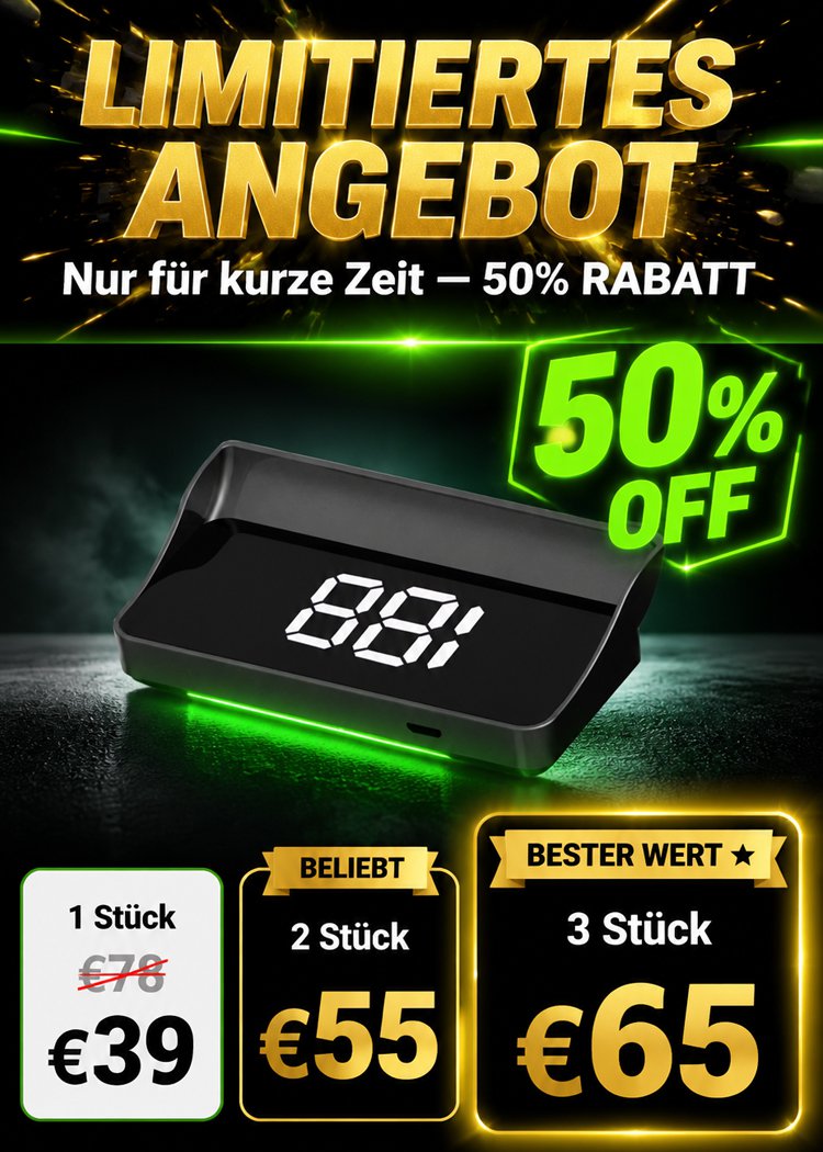 HUD GPS Digitaler Tacho für Autos, Head-Up Display, geeignet für alle Fahrzeugtypen