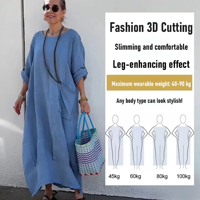 Cotton Linen Casual Solid Color Pocketed Round Neck Long Jumpsuit