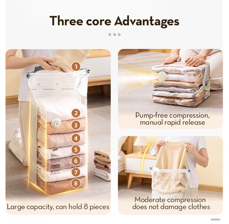 Space-saving household organizer bag without vacuum