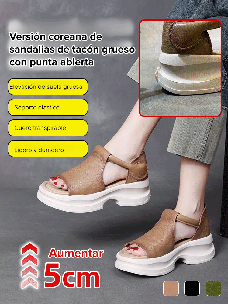 Sandalias de plataforma con cuña y punta abierta estilo coreano.