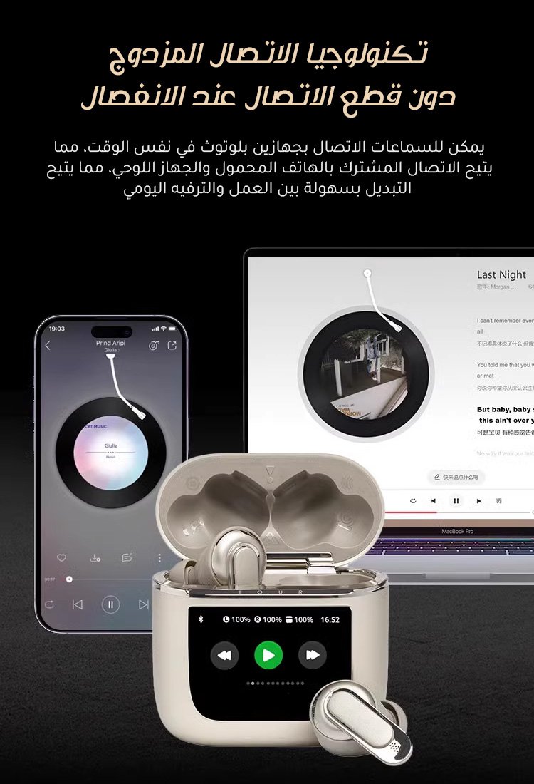 سماعات البلوتوث الذكية مع شاشة ملونة ووظيفة إلغاء الضوضاء النشط من أوروبا وأمريكا